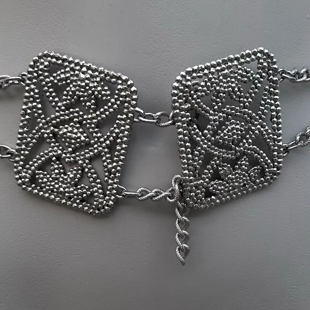 Vintage Stamped Steel Panel And Chain Fashion Belt Women's 30